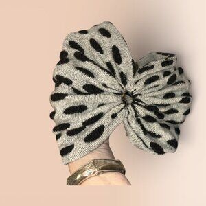 OMO Norma Kamali gray black polka dot sweater knit turban hat